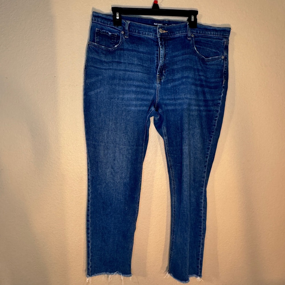 Old Navy Womens Mid-Rise Boyfriend Jeans Blue Medium Wash Raw Hem Size 16